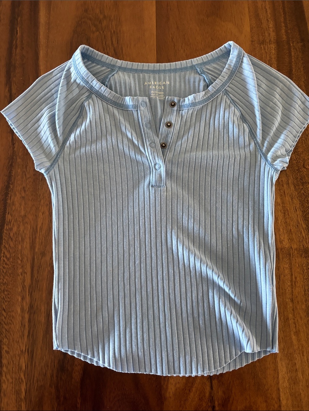 American Eagle Light Blue Ribbed Button-Front Top